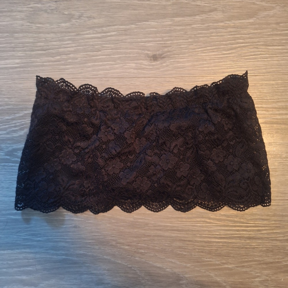 Wild Card Bandeau Black Lace Strapless Crop Top Scalloped Floral Bralette
